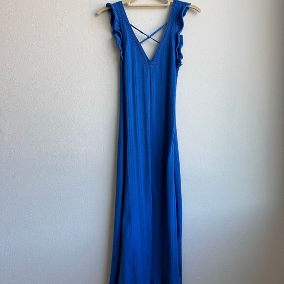 Anthropologie Daily Practice Azure Sapphire Blue Knit Flutter Sleeve Size Small - Picture 5 of 8